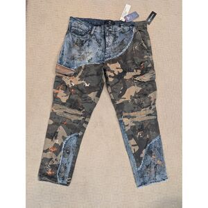 NWT Jordan Craig Jeans Mens 44x32 Woodland Camo Paint Splattered Distressed